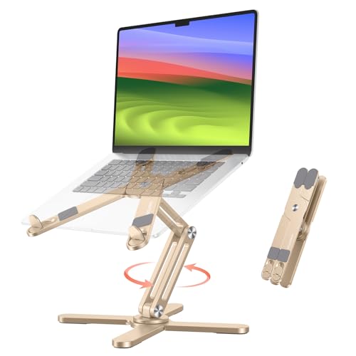 OMOTON 360° Rotating Laptop Stand Riser for Desk, Ergonomic Foldable Computer Stand Adjustable Height Angles for Collaborative Work, Easy Storage Fit Macbooks,All Laptops up to 16 inches, Gold - color: Gold
