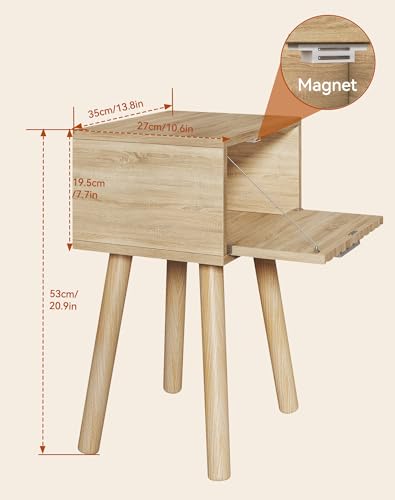 YMYNY Narrow Fluted Nightstand Set of 2, Small End Table, Modern Coffee Table with Drawer, Solid Wood Legs, Retaining Chain, for Bedroom and Small Spaces, Natural UHST014R-2 - color: Natural