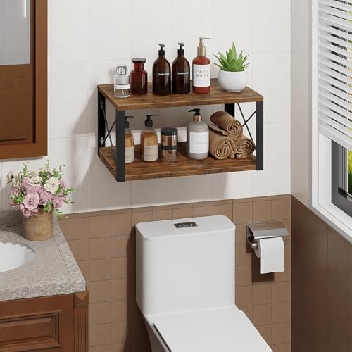 Homode Floating Nightstand, Wood Floating Bedside Table with Cable Hole, 2 Tier Wall Mounted Nightstand, Hanging Night Stand Wall Shelves for Bedroom Living Room Bathroom Kitchen, Rustic Brown - color: Rustic Brown Black