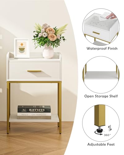 Nightstand,3-Tier Modern Night Stand,Bedside Table with Storage Drawer and Shelf,Small Side Table for Bedroom,Living Room,White - color: White