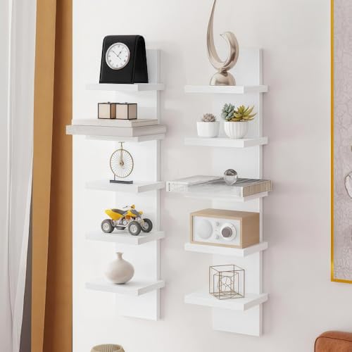 5 Tier White Wall Shelves | Floating Wall Shelf 30.7" x 31"(White) | Simple and moder design style, waterproof and lightweight,for Home Decor, Bedroom & Living Room - color: White