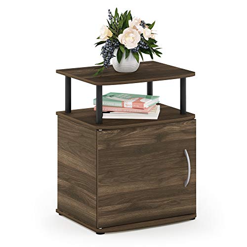 Furinno JAYA End Side Sofa Table/Nightstand with Door, 1-Pack, Columbia Walnut/Black - color: Columbia Walnut/Black, size: 1-Pack