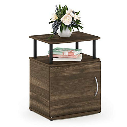 Furinno JAYA End Side Sofa Table/Nightstand with Door, 1-Pack, Columbia Walnut/Black - color: Columbia Walnut/Black, size: 1-Pack