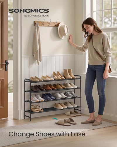 SONGMICS Long Shoe Rack Organizer for Closet, Free Standing Shoe Storage Shelf, Holds 20-25 Pairs, for Entryway, Bedroom, Easy to Assemble, 11.4 x 42.5 x 27 Inches, 4 Tiers, Ink Black ULMR094BP01 - size: 4 Tiers