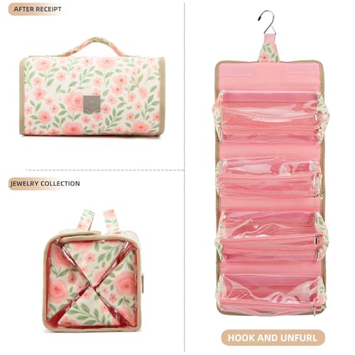 Roll Up Makeup Bag, Travel Toiletry Bag for Women with 4 Clear TSA Approved Pouches, Hanging Travel Organizer, Folding Cosmetic Bag for Men and Women - color: printing