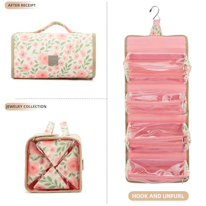 Roll Up Makeup Bag, Travel Toiletry Bag for Women with 4 Clear TSA Approved Pouches, Hanging Travel Organizer, Folding Cosmetic Bag for Men and Women - color: printing