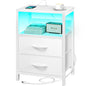 Yoobure Nightstand with Charging Station, LED Night Stand with Fabric Drawers and Storage Shelf for Bedroom, Nightstands Bedside Tables with USB Ports & Outlets, Small Night Stands, Bed Side Table - color: White