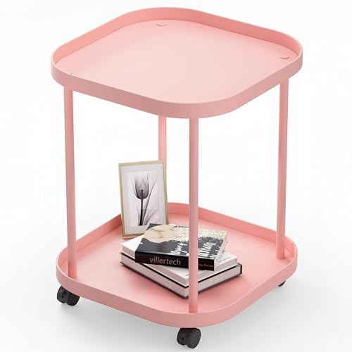 Side Table with Wheels, End Table Living Room Plastic Mobile Sofa Side Table Small Night Stand Bedroom Pink - color: Pink, size: 1 Pack