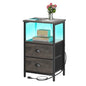 sthmec Nightstand with Charging Station, LED Night Stand with 2 Fabric Drawers, Bedside Tables End Table with Drawers, 2-Tier Storage Side Table Nightstand with Drawers for Bedroom, Black Oak - color: Black Oak