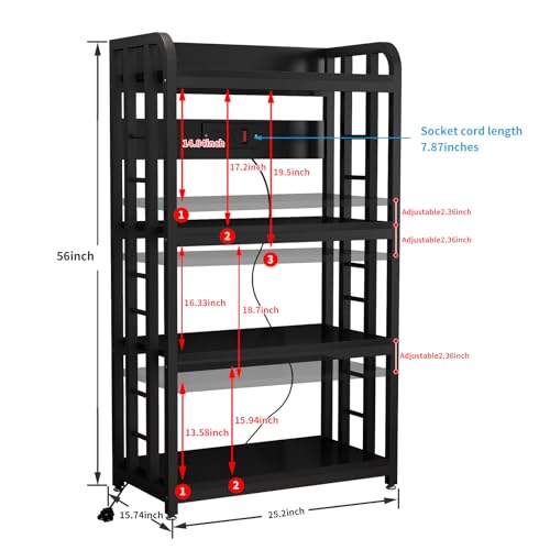 Bakers Rack with Power Outlet ，Microwave Stand 4-Tier Kitchen Baker's Rack, Free Standing Baker's Rack Kitchen Stands with Storage Suitable for Kitchen, Living Room, Dinning Room，Coffee Bar (Black) - color: Black