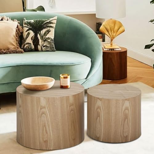 Round Coffee Table Set of 2, Nesting Coffee Table and End Table Set Wood Small Circle Drum Side Table for Living Room Office, No Assembly,Wooden - color: Wooden