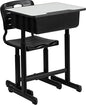 Flash Furniture Adjustable Student Desk and Chair Set for Classrooms or Remote Learning, Adjustable School Desk with Chair and Book Box, Gray/Black | Black Pedestal Frame, Adjustable , Commercial Use