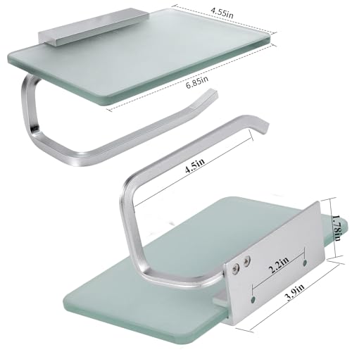 Toilet Paper Holder with Tempered Glass Shelf, Toilet Roll Holder | Modern Bathroom Design, Phone Storage Rack, Steel Construction, Wall Mount, Frosted Finish, Screws or 3M Adhesive Option - color: Silvery