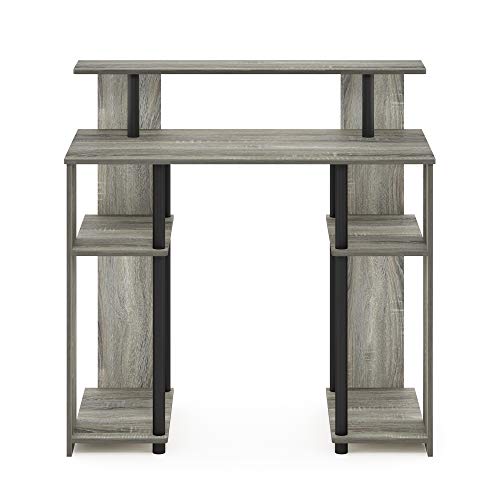 Furinno JAYA Simple Design Computer Writing Desk, French Oak Grey/Black | Raised Hutch, Simple Design Computer Writing Desk, Office Desk for Home Office, Bedroom - color: French Oak/Black