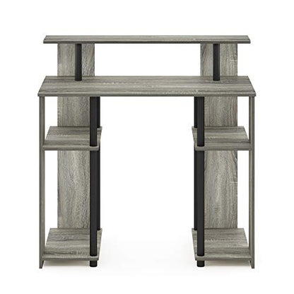 Furinno JAYA Simple Design Computer Writing Desk, French Oak Grey/Black | Raised Hutch, Simple Design Computer Writing Desk, Office Desk for Home Office, Bedroom - color: French Oak/Black