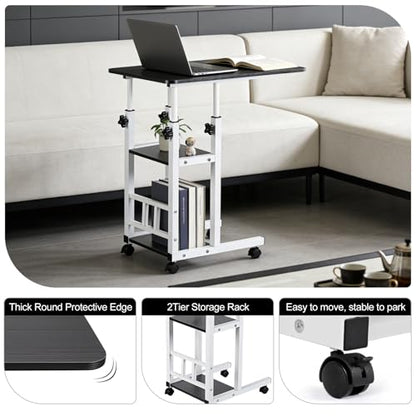 Adjustable C Table,Over Bed Table with Wheels,Rolling Side Table, Over Bed Table with Wheels, Bedside Table, for Sofa Side Small Space, Stable Multi Storage Desk, Black - color: Black