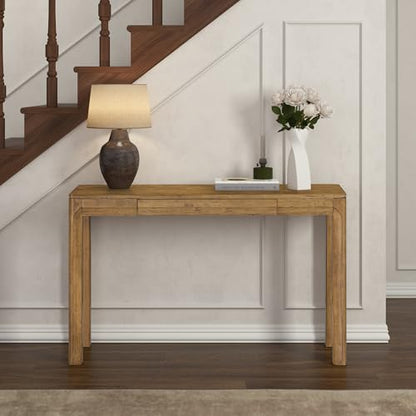 NTC Flow 47-Inch Console Table, Modern Solid Wood Entryway Table with Hidden Drawer, Waterproof & Heat Resistant, Narrow Table for Hallway, Living Room & Foyer, Teak Look - color: Teak Look, size: 47 Inch, style: Console
