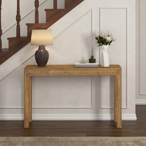 NTC Flow 47-Inch Console Table, Modern Solid Wood Entryway Table with Hidden Drawer, Waterproof & Heat Resistant, Narrow Table for Hallway, Living Room & Foyer, Teak Look - color: Teak Look, size: 47 Inch, style: Console