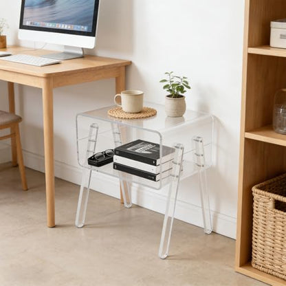 Acrylic Side Table, 2-Tier End Table with Open Storage for Small Spaces, Clear Modern Nightstand for Bedroom, Living Room, Apartment - color: Clear