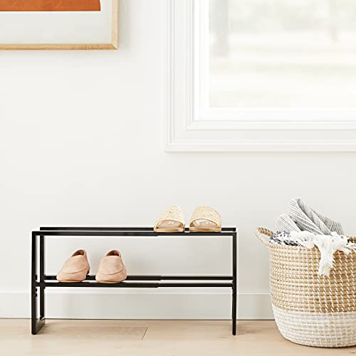 YAMAZAKI Home Expanding Shoe Rack, Metal, Adjustable Steel One Size Black - color: Black, size: Double