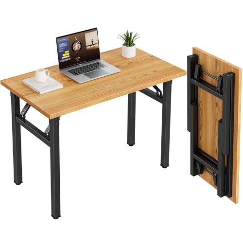 Need 35.8 Inch Folding Desk for Small Spaces, Home Office Computer Desk with Teak Wood Top & Black Frame, Foldable Writing Table for Study, Bedroom, Dorm Room & Student - color: Teak & Black, size: 35.8 inches