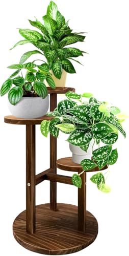GEEBOBO 3 Tier Plant Stand Indoor | Tiered Wood Plant Stand for Indoor Plants, 21" Height Space Saving Small Corner Plant Shelf, Plant Stands (Brown) - color: 3tier-brown