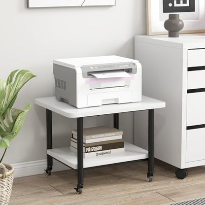 Tangkula Printer Stand with Storage, Under Desk Printer Table with 4 Wheels & Locking Mechanism, 2-Tier Rolling End Table Storage Rack for Bedroom, Living Room, Study - color: White
