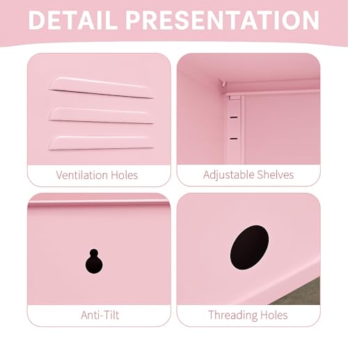 Garvee Metal Locker Nightstand with Shelf,Single Door Lockable Metal End Table,Modern Bedside Table, Versatile Side Cabinet for Bedroom, Living Room, or Office (27.55”h x 13.78”w x 14.96”d) - color: Pink