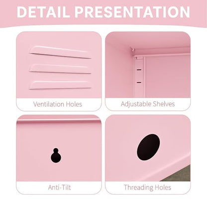 Garvee Metal Locker Nightstand with Shelf,Single Door Lockable Metal End Table,Modern Bedside Table, Versatile Side Cabinet for Bedroom, Living Room, or Office (27.55”h x 13.78”w x 14.96”d) - color: Pink