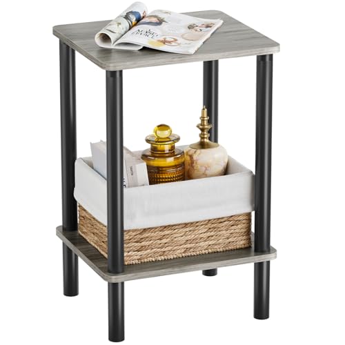 Open Shelves Side Table with Storage, 2-Tier Living Room End Tables, Night Table, 1-Min Installation Without Tools, Nightstand for Bedroom, Grey - color: Grey, size: 2 Layers