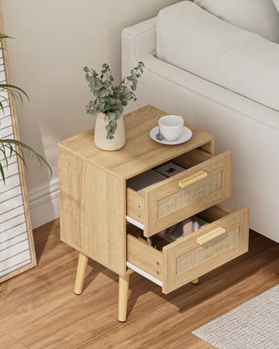 Masupu Rattan Night Stand,Modern nightstand Boho Bedside Table with 2 Drawer,Small End Side Table for Bedroom,Living Room,Office,Natural - color: Natural