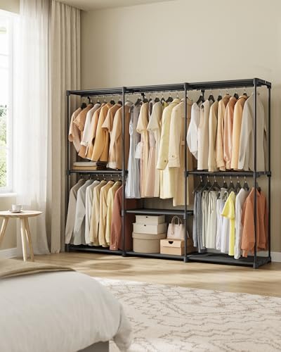 SONGMICS Portable Closet, Freestanding Closet Organizer, Clothes Rack with Shelves, Hanging Rods, Storage Organizer, for Cloakroom, Bedroom, 80.7 x 17.1 x 65.4 Inches, Black URYG035B01 - size: 80.7"L x 17.1"W x 65.4"H