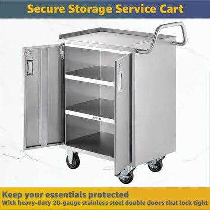 16" x 24" Stainless Steel Utility Cart with Enclosed Base and Locking Doors - 4 Shelf Heavy-Duty 18-Gauge 304 Steel Rolling Cabinet - NSF Commercial Service Cart for Kitchen, Catering, Restaurant - size: 4 Shelf