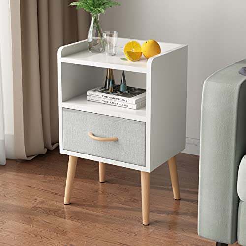 White Nightstand with Drawer, Small Wood Bedside Table, Kids Nightstand | Mid Century Modern Nightstand, Small Bedside Table for Bedroom, Kids Room & Small Spaces.