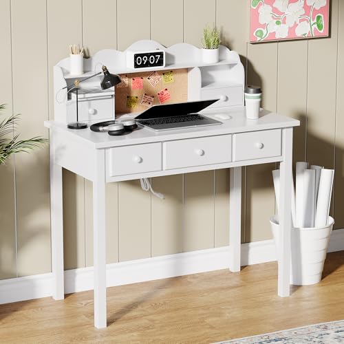 FUNKOCO Home Office Furniture Writing Desk, 36 Inch Computer Work Station with Detachable Hutch for Small Place, 5 Drawers(White) - color: 1-white