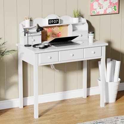 FUNKOCO Home Office Furniture Writing Desk, 36 Inch Computer Work Station with Detachable Hutch for Small Place, 5 Drawers(White) - color: 1-white