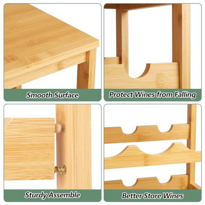 Wine Rack 24-Botttle Freestanding Floor, 6-Tier Wine Rack Shelf with Table Top, Bamboo Display Wine Storage Shelves Kitchen Bar Dining Room Living Room, Natural - color: 6 Tier Natural
