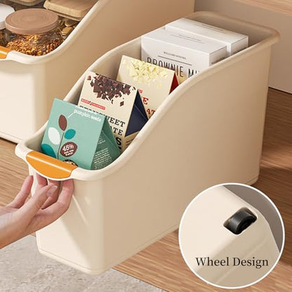 2 Pack Roll Out Plastic Organizer Bins, Tall Under Sink Organizer with Handle for Kitchen, Bathroom and Pantry, Multi-purpose Slim Storage Bin On Wheels, Laundry Room Organizers and Storage