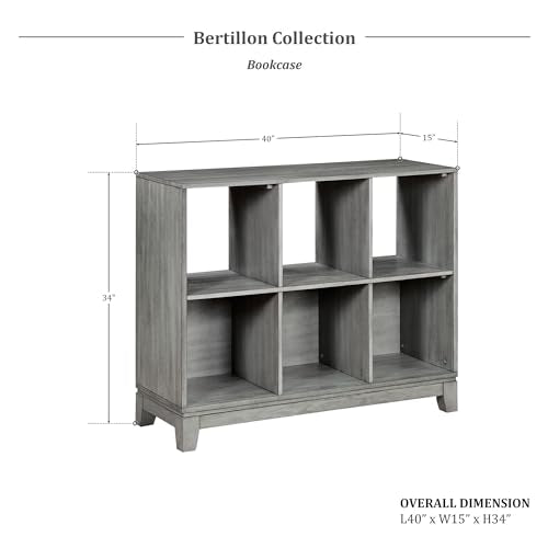 Lexicon Cube Bookshelf, 2 Tier 6-Cube Low Bookcase, Display Cabinet with Legs, Wood Book Shelf Organizer Storage Shelf, Book Shelves for Bedroom, Living Room, Office, Grey - color: Grey, style: 6 Cube Bookcase
