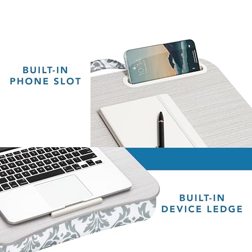 LAPGEAR Designer Lap Desk – Gray Damask, 2-Pack with Storage Basket - color: Gray Damask, size: 2-Pack + Basket