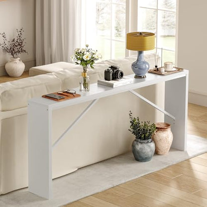 MAHANCRIS Console Table, 62.2" Long Sofa Table Behind Couch, Narrow Entryway Table, Farmhouse Dining Table with Angled Metal Frame, Industrial Console Table for Entryway, White CTWT15801 - color: White, size: 62.2"L x 9.1"W x 31.5"H