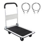 LEADALLWAY Foldable Push Cart Platform Cart 330lbs Capacity with 2 Ropes | 4 Wheels, 28.7"x18.5"x32.3", Small Flatbed Cart, Protable, White - color: White