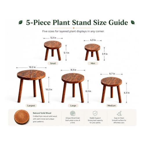 5-Piece Decorative Plant Stand Set Indoor Outdoor, 7-16 Inch Plant Stool Tables for Living Room, Balcony, Patio, Porch, Multi-Level Plant Display Furniture
