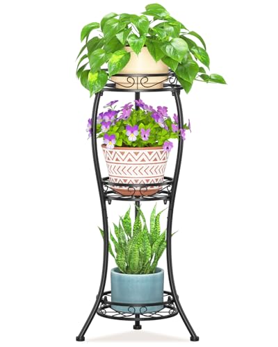 LASZOLA Black 3 Tier Tall Plant Stand for Indoor Outdoor, Large Multiple Level Flower Planter Holder Organizer Rack for Patio Office Bathroom Corner Floor, Sturdy Heavy Duty Metal, Vertical Display - color: Classic Black, size: 3 Tier