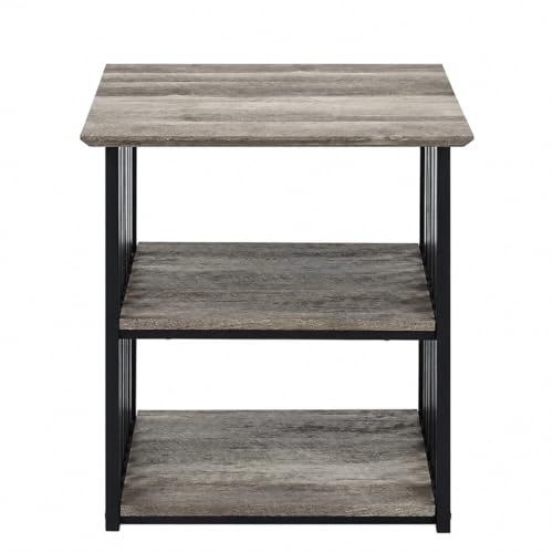 Elountik Industrial Nightstand with Metal Frame and Antique Oak Finish, 22 Inch Wide Bedside Table with Two Open Shelves for Bedroom Storage