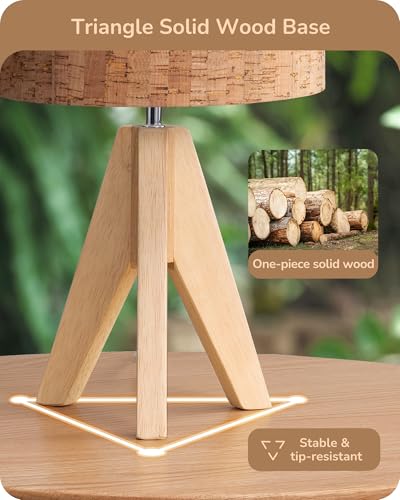 EDISHINE Small Table Lamp, Wooden Tripod Nightstand Lamp with Bark Linen Shade, Farmhouse Bedside Lamp for Nursery, Bedroom, Kids Room, Office, Reading Desk, 14.2 Inch, E26 Socket, ON/Off Switch - color: Natural Wood&Bark-textured Shade