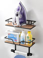 Ironing Board Holder Wall Mounted, 2-Layer Sturdy Iron and Ironing Board Hanger with Wood Shelf, Space Saving Laundry Room Organization for Iron, Board & Accessories - color: Matte Black-2 Layer