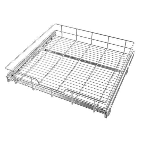 Pull Out Cabinet Organizer 24" W X 22" D, Chromed, Full Slide Out Drawers | For Kitchen Organizers and Storage, Pull Out Drawers For Cabinets Capacity Heavy Duty Caddy, Cabinet Shelves, Bathroom Pantry - color: 1 Tier - Chrome-Plated, size: 24" W X 22" D