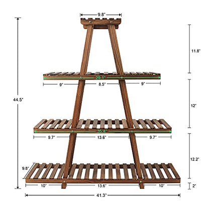 Ufine 4 Tier Wood Plant Stand Indoor Outdoor A Frame Plant Display Shelf | Multiple Plants Rack Flower Pot Holder for Living Room Balcony Patio