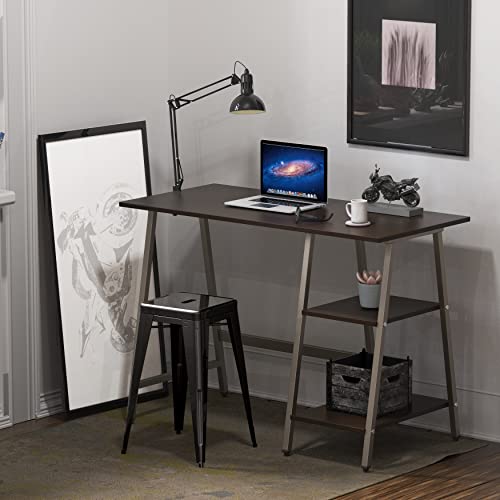 SHW 43-Inch Home Office Trestle Computer Desk with Open Storage Shelves, Espresso - color: Espresso